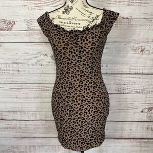 Majorelle Darsey Leopard Print ruffle neck size XSmall body-con mini dress‎